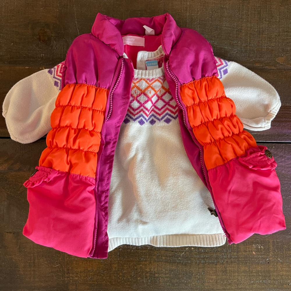 0-3M Old Navy sweater shirt dress and 3-6M puffer vest